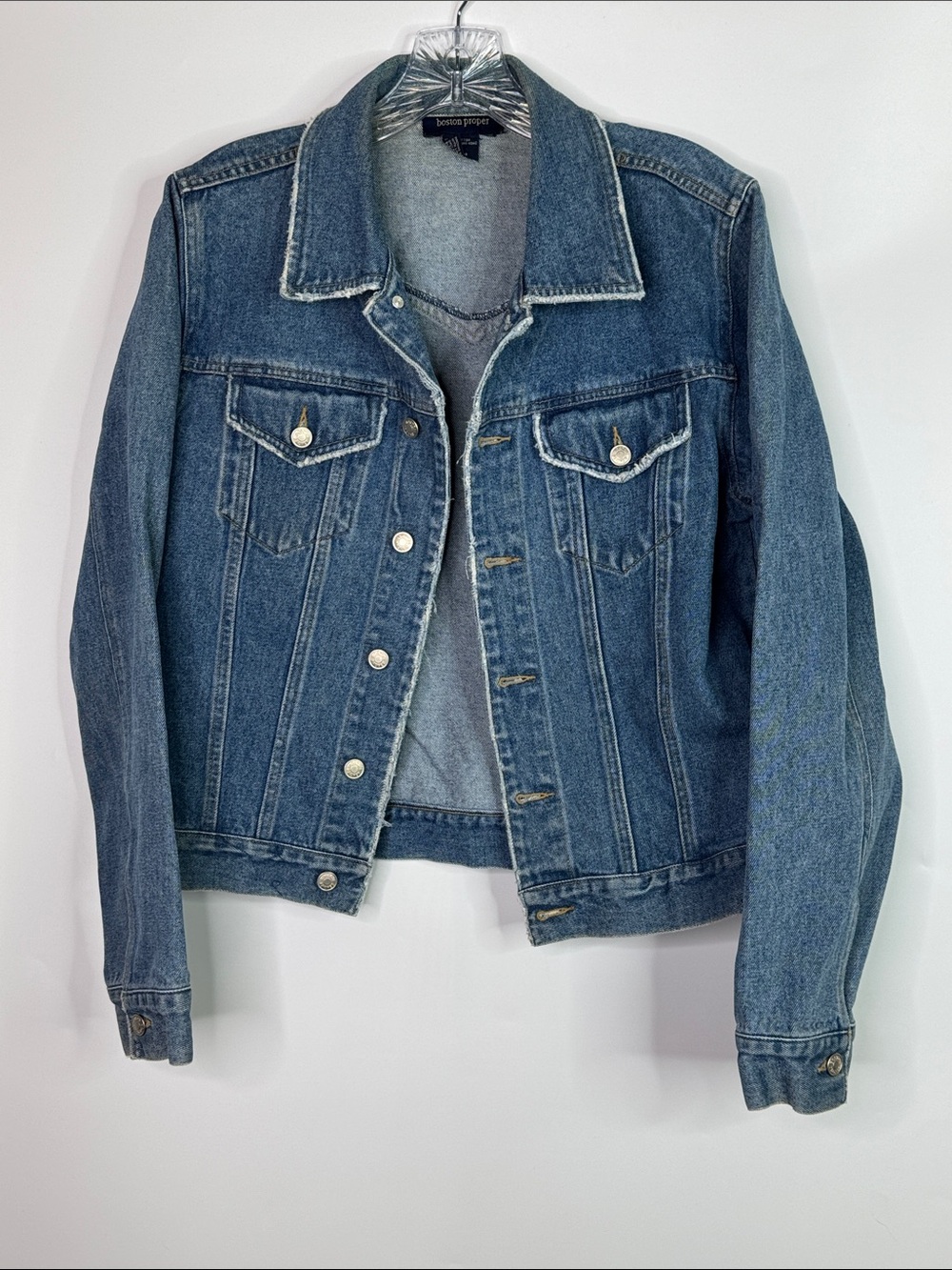 Vintage Boston Proper Denim Button Distressed Trucker Jacket Size Small